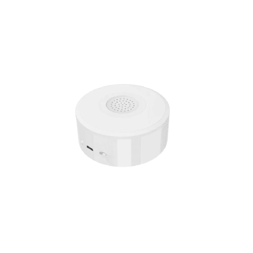 Woox Zigbee Smart Indoor Siren, en högteknologisk säkerhetsenhet för hemmet, kompatibel med Amazon Alexa för röststyrning och andra Woox-enheter.
