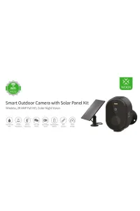 WOOX smart trådlöst utomhuskamerakit med solpanel, svart kamera och säkerhetsfunktioner i 2K 4 MP.