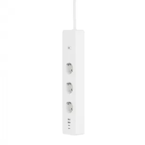 WOOX smart grenuttak i hvitt med tre stikkontakter, fire USB-porter og fastmontert kabel