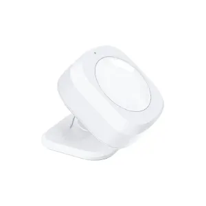 WOOX Zigbee smart PIR-bevegelsessensor med justerbart stativ, vist i hvitt til hjemmeautomatisering