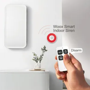 WOOX Zigbee viedā tālvadības pults ar četrām pogām, rokā turama trauksmes režīma vadībai, balts kompakts dizains