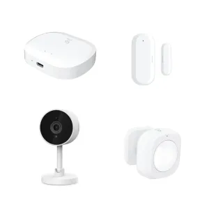 WOOX sikkerhetspakke for smarthjem med hub, dør-/vindussensor, bevegelsessensor og innendørs HD-kamera