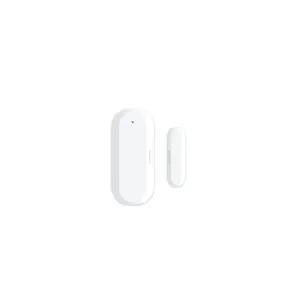 WOOX Zigbee-sensorsett for hjemmealarm med to hvite, kompakte sikkerhetsenheter på hvit bakgrunn