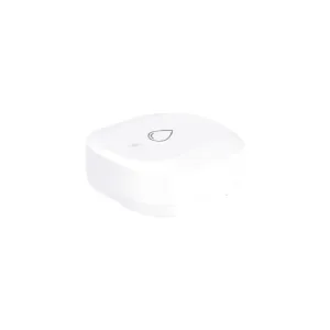WOOX hvit Zigbee-sikkerhetsenhet med avrundet, kvadratisk design og toppindikator for alarmstyring i smarthjem