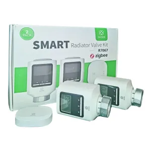 WOOX R7067 Zigbee viedā radiatora vārsta komplekts ar divām baltām vārsta vienībām un mazumtirdzniecības iepakojumu