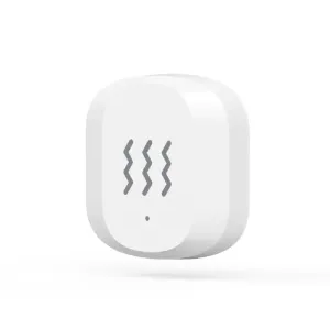 WOOX smart vibrasjonssensor i hvitt, kompakt avrundet kvadratisk design for vibrasjonsovervåking hjemme