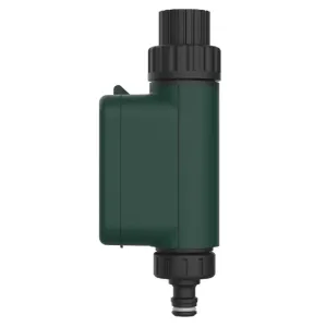 Contrôleur d’irrigation intelligent WOOX pour l’arrosage du jardin, appareil vert foncé et noir avec raccords pour robinet