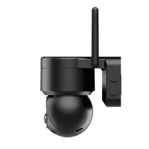 Caméra de sécurité extérieure sans fil WOOX noire avec antenne et support mural sur fond blanc