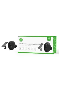 Förpackning för WOOX Smart Outdoor Wireless Camera Kit med bilder på kamera och solpanel