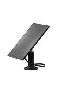 WOOX solpanel för smart utomhuskamerakit, svart på vinklat stativ med ansluten kabel