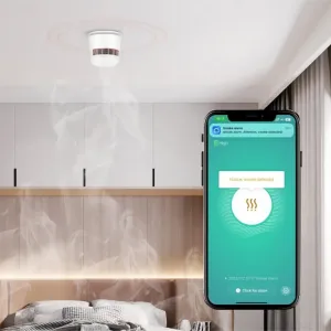 WOOX Zigbee viedais dūmu detektors pie griestiem ar dūmu trauksmes paziņojumu viedtālrunī guļamistabā