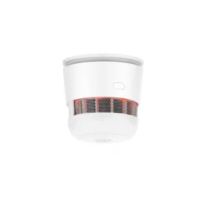 WOOX Zigbee viedais dūmu detektors un trauksme baltā krāsā, apaļš pie griestiem stiprināms ugunsgrēka trauksmes signāls ar perforētām ventilācijas atverēm.