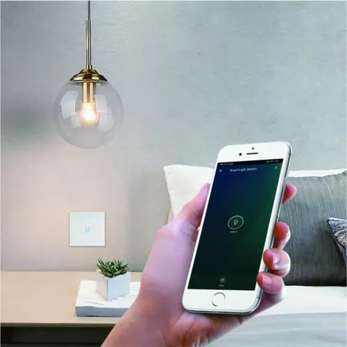 WOOX Zigbee smarter Wandlichtschalter mit Steuerung per Smartphone-App und beleuchteter Pendelleuchte