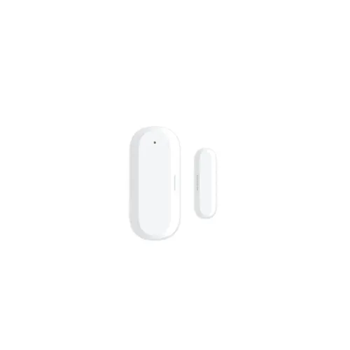 WOOX Zigbee-sensorset för hemlarm med två vita, kompakta säkerhetsenheter på vit bakgrund