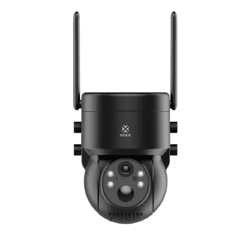 Caméra extérieure intelligente sans fil WOOX avec deux antennes, objectif frontal et capteurs de vision nocturne